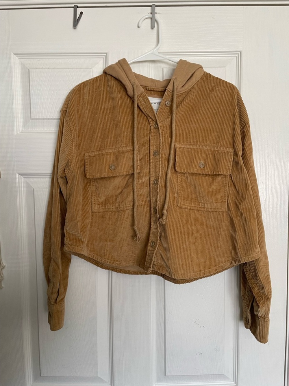 American Eagle Outfitters Women’s Size Small Crop Corduroy Hoodie Jacket — Camel